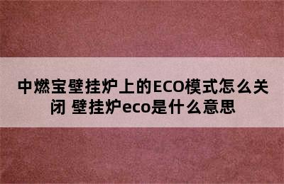 中燃宝壁挂炉上的ECO模式怎么关闭 壁挂炉eco是什么意思